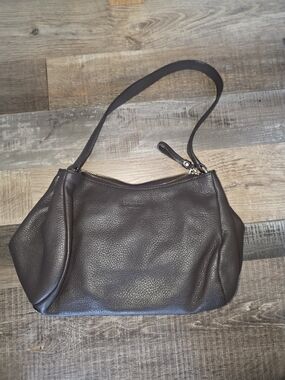 Classic Pebbled Leather Shoulder Bag in Dark Brown
